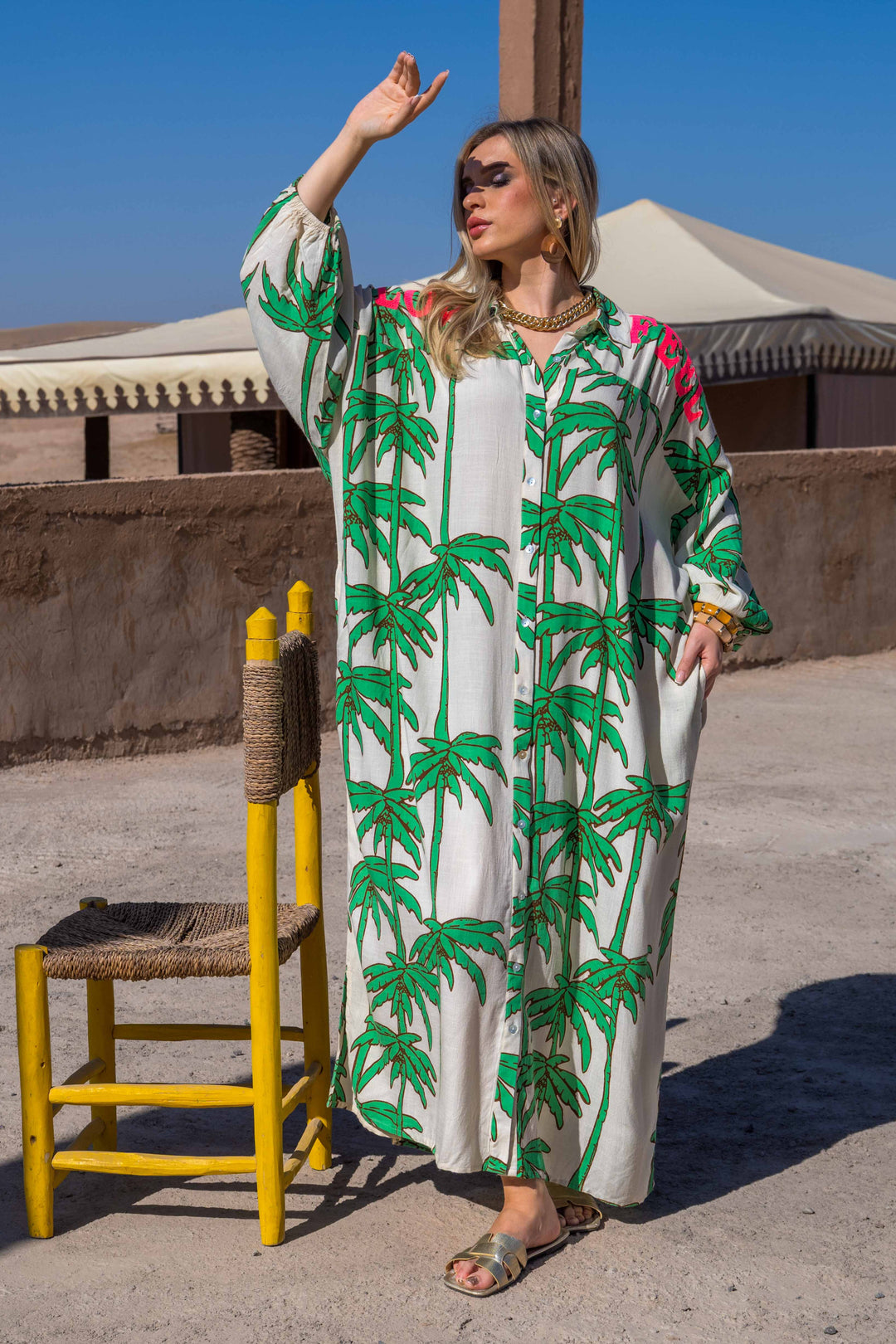 Robe Longue Imprimée Palmiers Sidoni - Taille unique 36-50