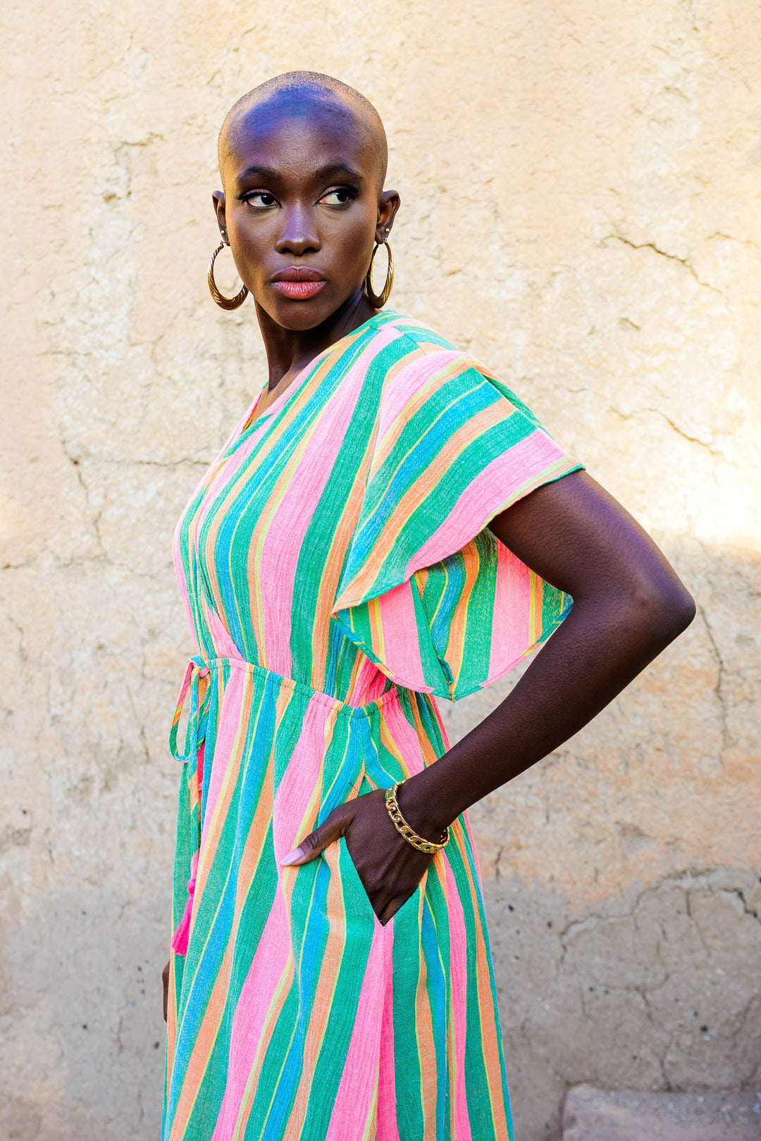 Robe Longue Rayée Col V Sativa - Robes