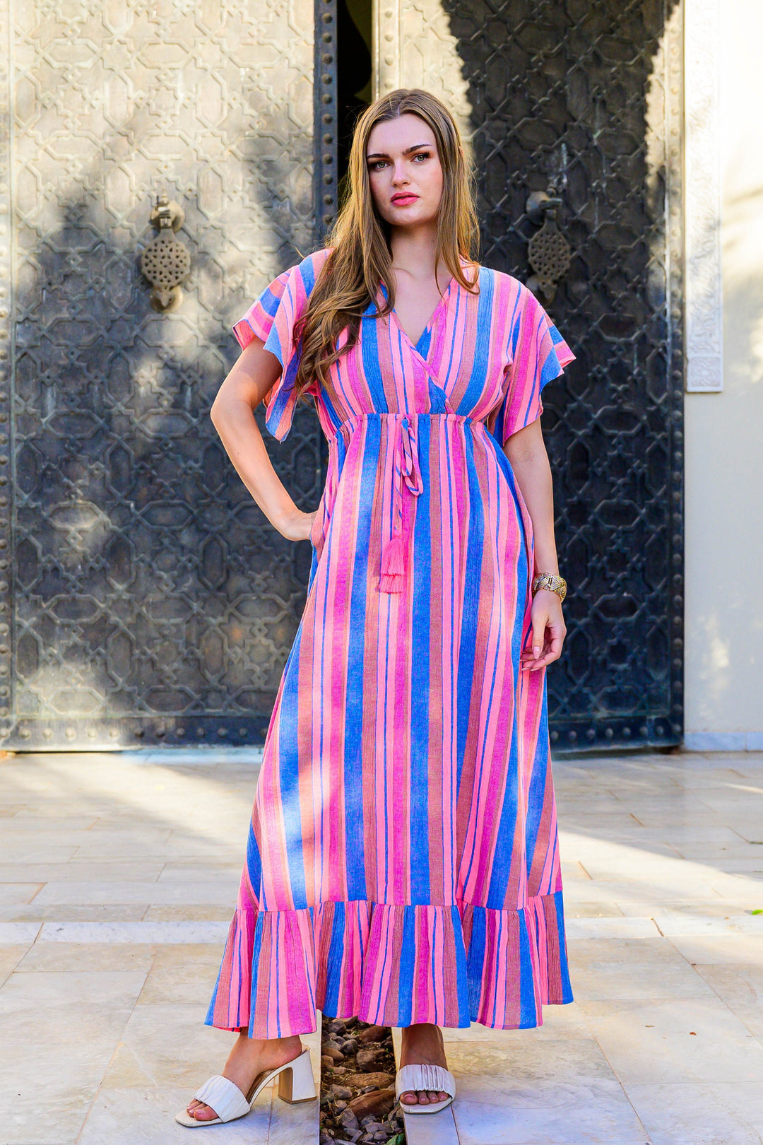 Robe Longue Rayée Col V Sativa - Robes