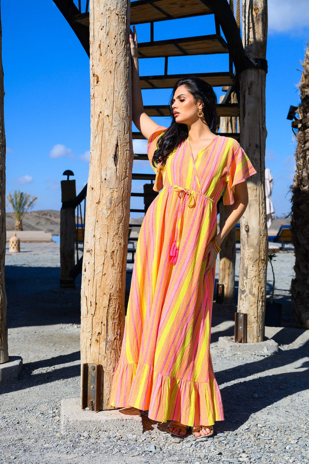 Robe Longue Rayée Col V Sativa - Robes