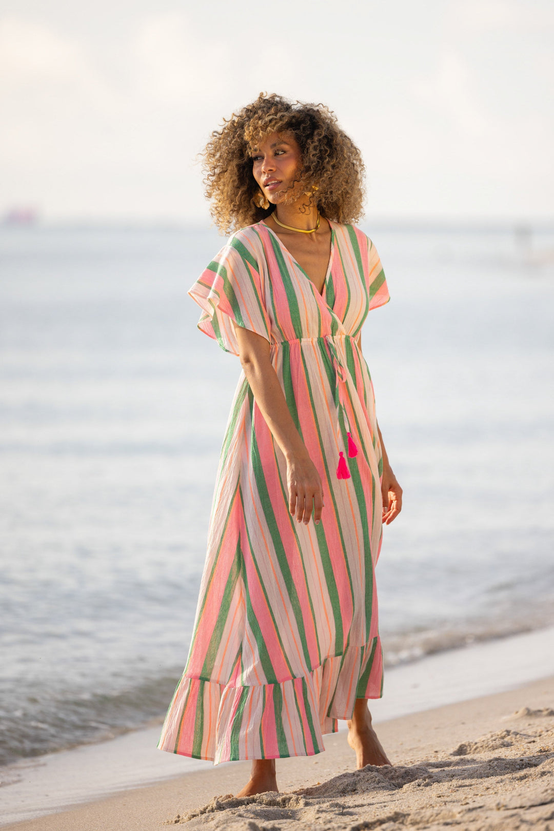 Robe Longue Rayée Col V Sativa - Robes