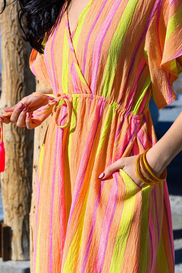 Robe Longue Rayée Col V Sativa - Robes