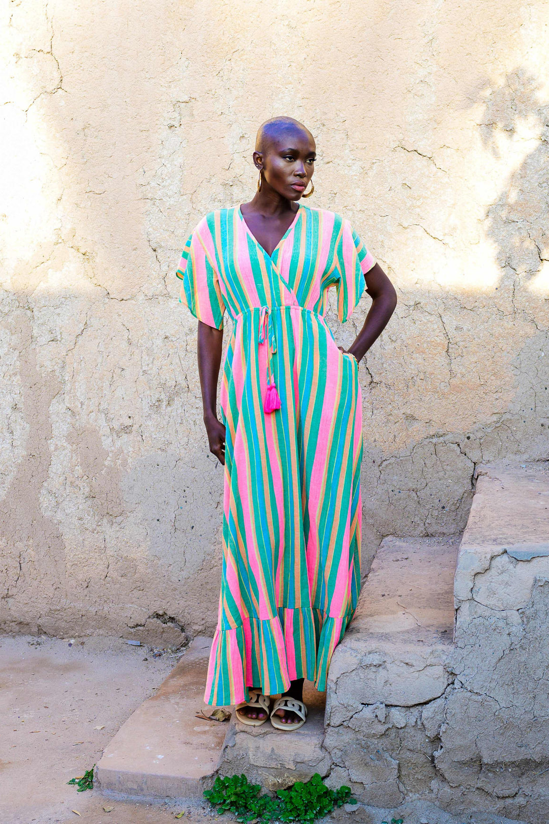 Robe Longue Rayée Col V Sativa - Robes