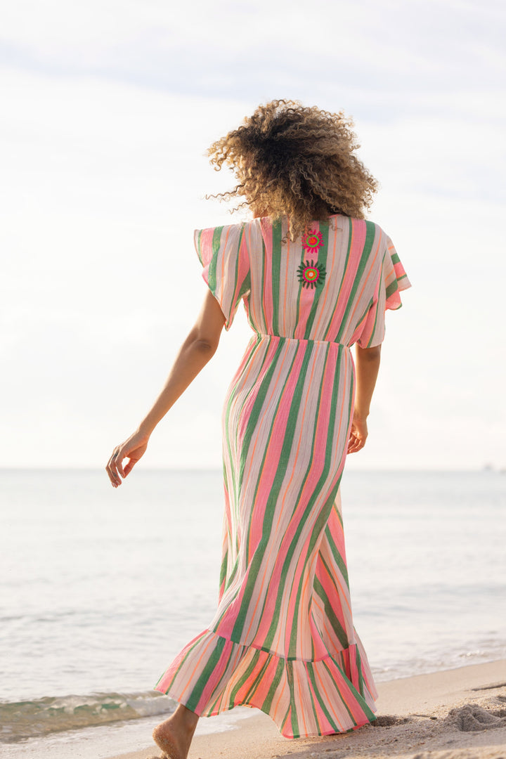 Robe Longue Rayée Col V Sativa - Robes