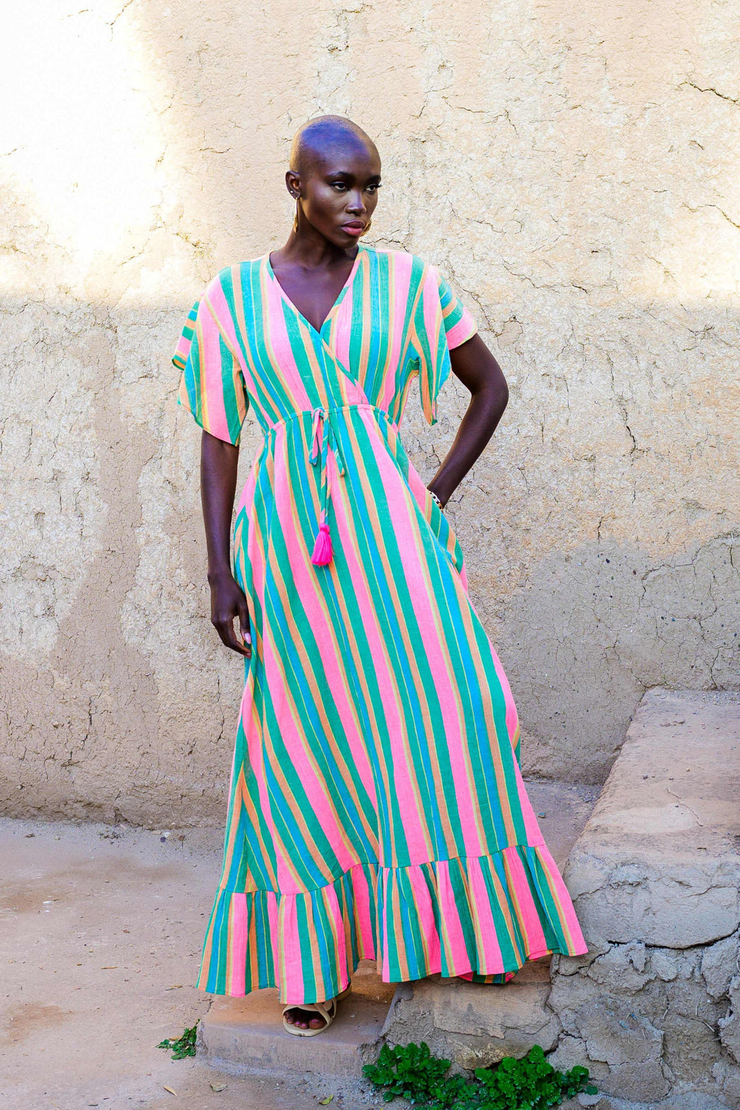 Robe Longue Rayée Col V Sativa - Robes