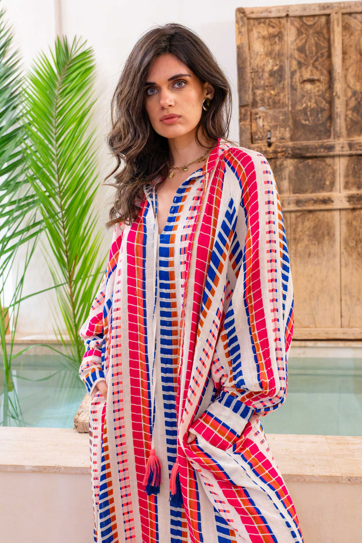 Robe Longue Rayée Salerno - Taille unique / Ecru/Bleu