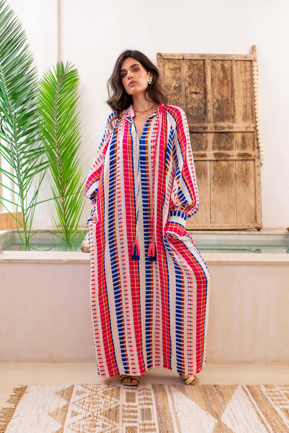 Robe Longue Rayée Salerno - Taille unique / Ecru/Bleu