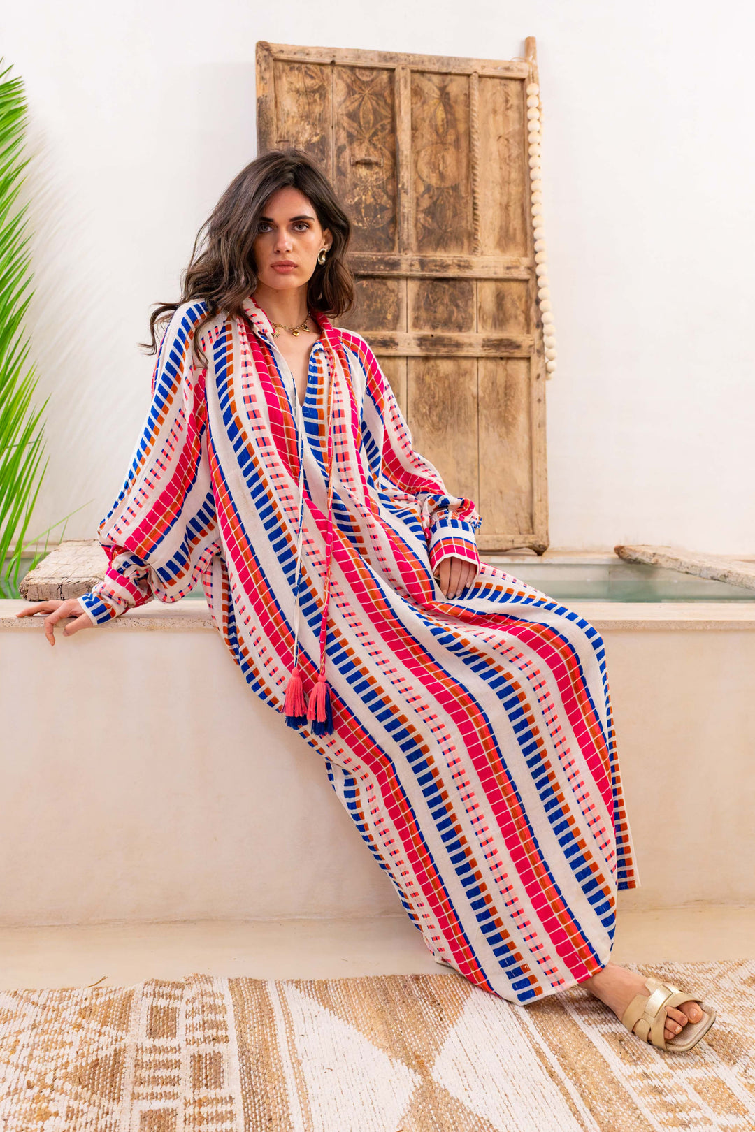 Robe Longue Rayée Salerno - Taille unique / Ecru/Bleu