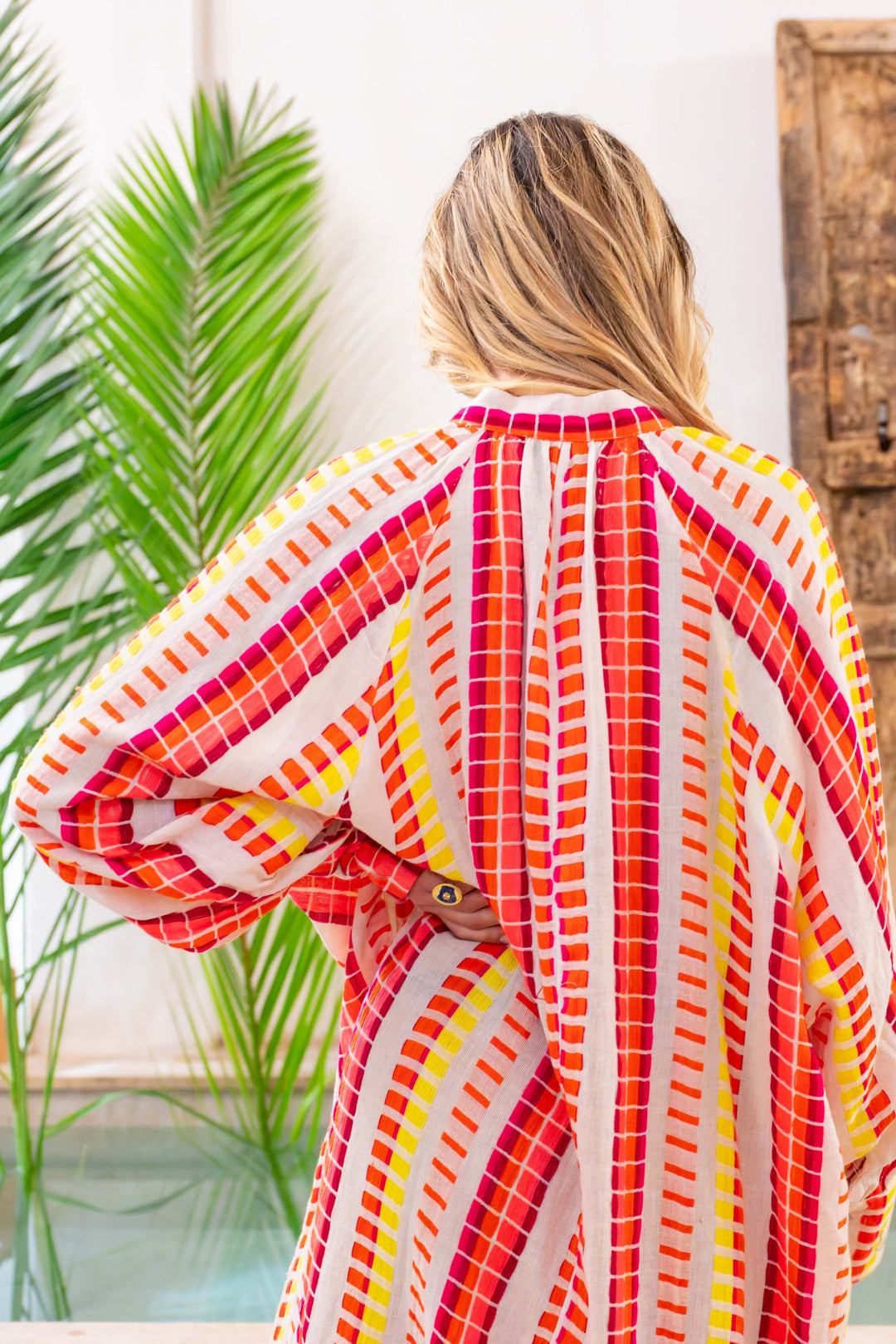 Robe Longue Rayée Salerno - Taille unique / Ecru/Rose