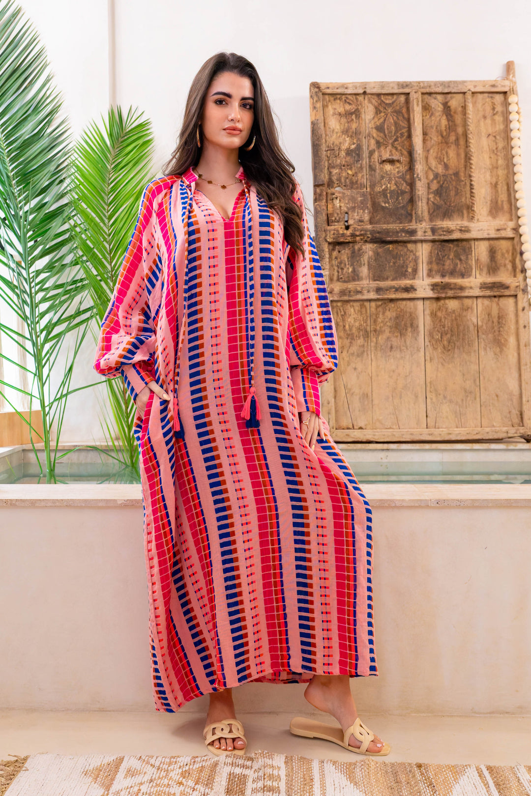 Robe Longue Rayée Salerno - Taille unique / Rose - Robes