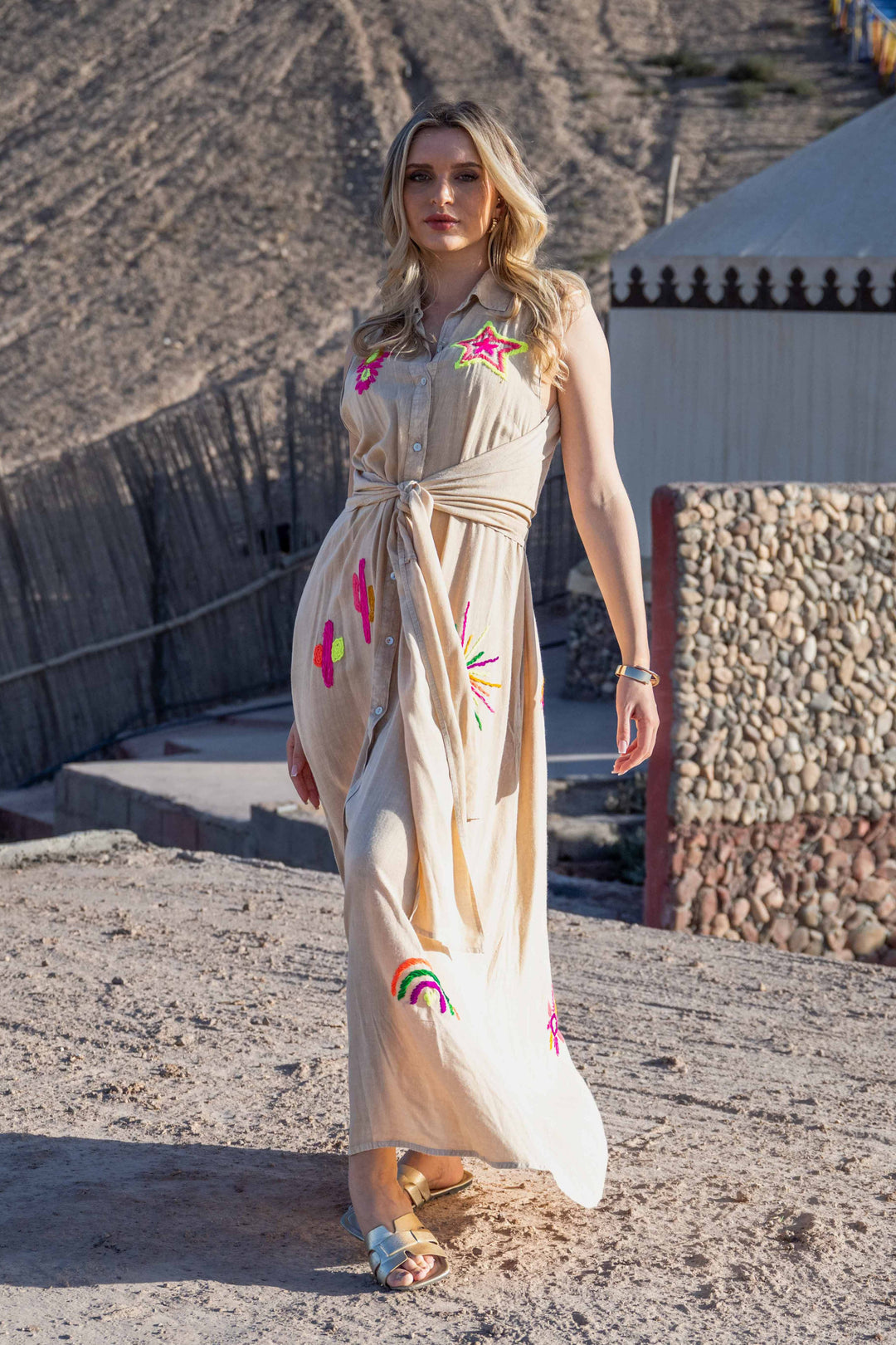 Robe Longue Sans Manches Brodée Sirene - Robes