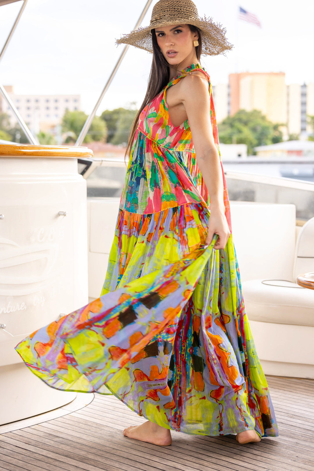 Robe Longue Sans Manches Col V Panama - Taille unique 36-40