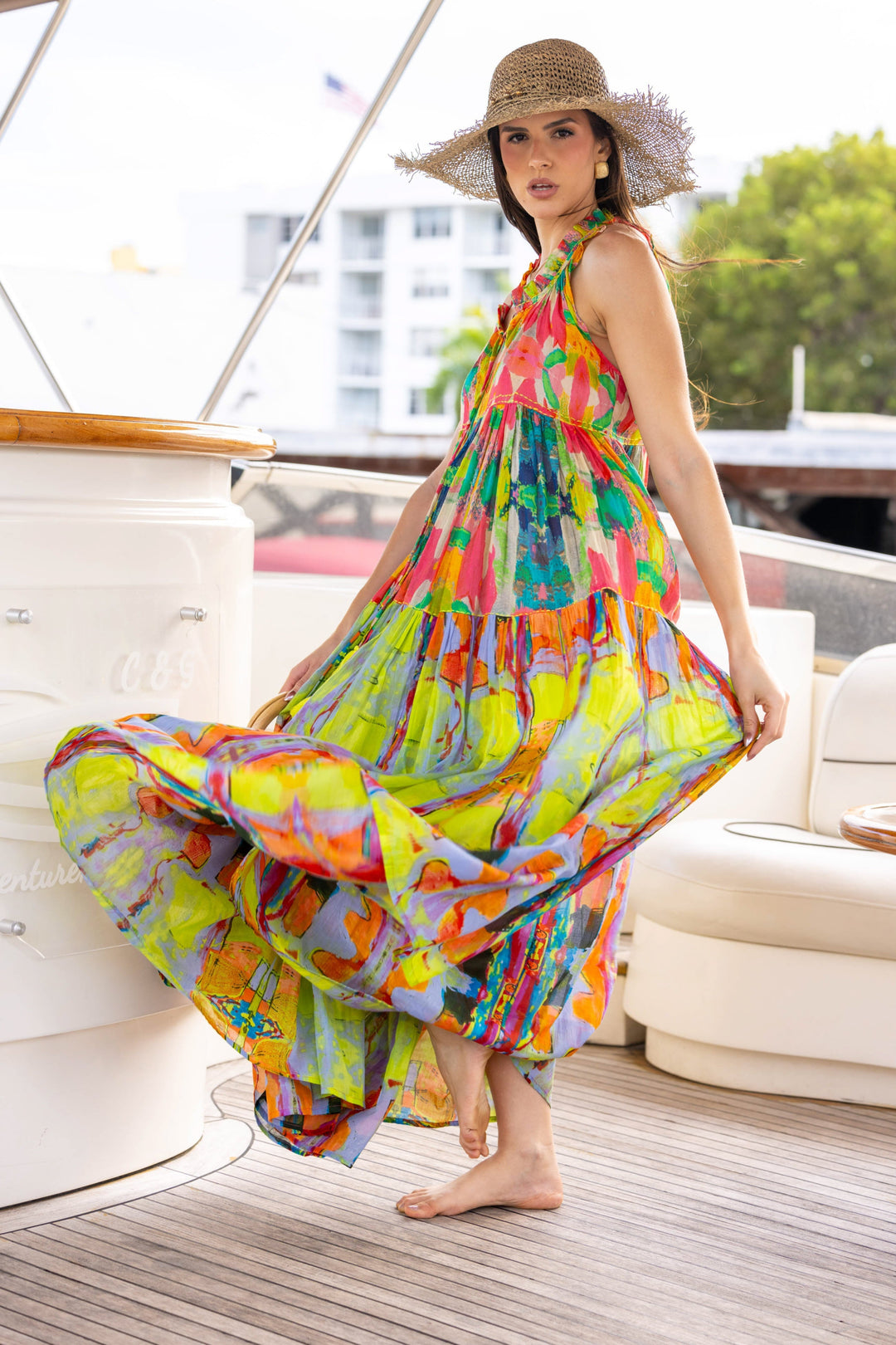 Robe Longue Sans Manches Col V Panama - Taille unique 36-40