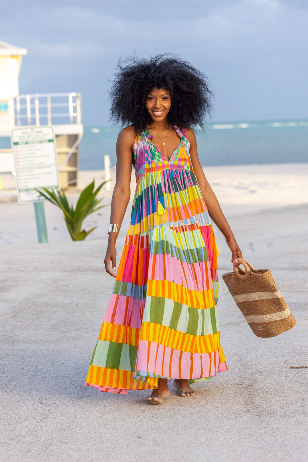 Robe Longue Sans Manches Col V Panama - Taille unique 36-40