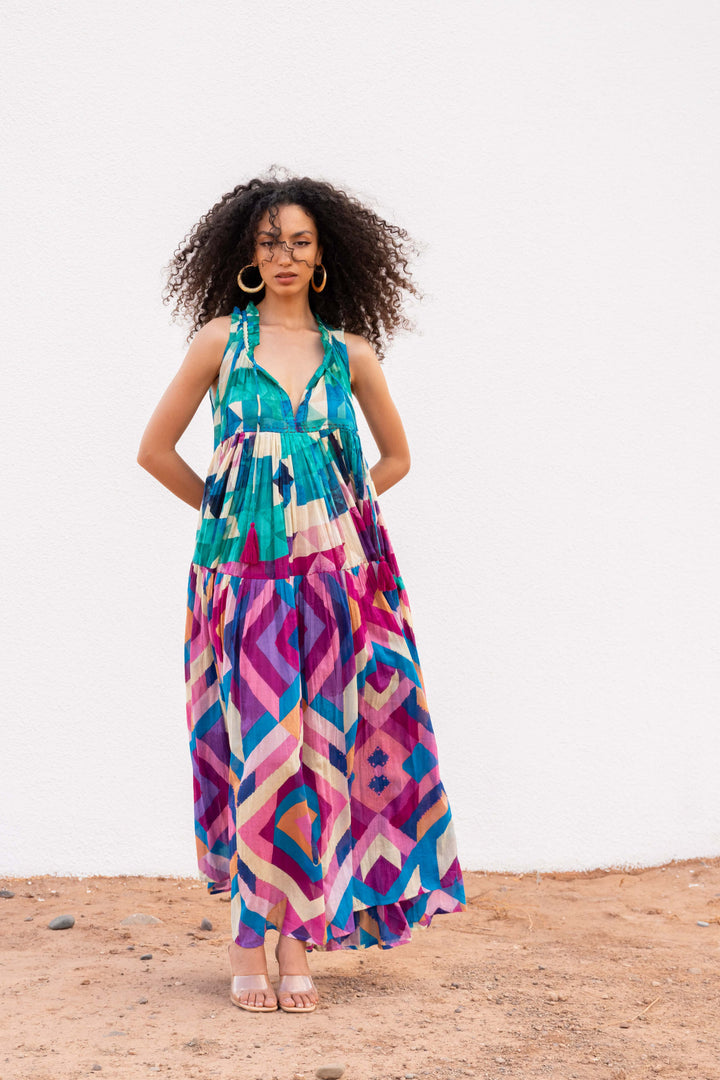 Robe Longue Sans Manches Col V Panama - Taille unique 36-40