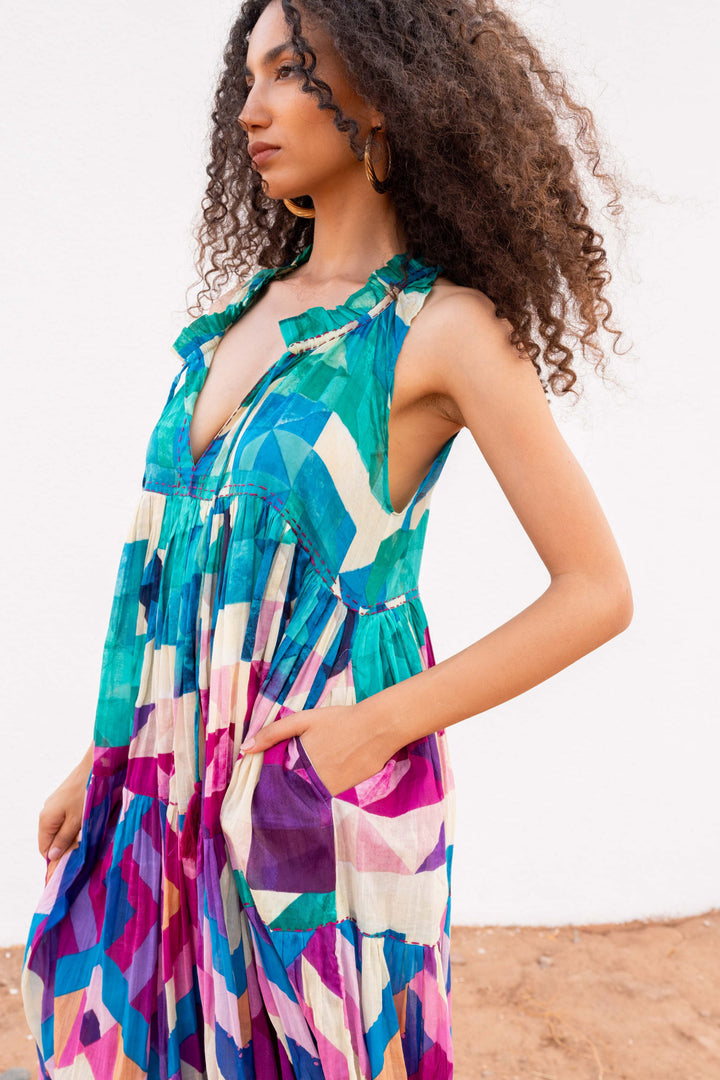 Robe Longue Sans Manches Col V Panama - Taille unique 36-40