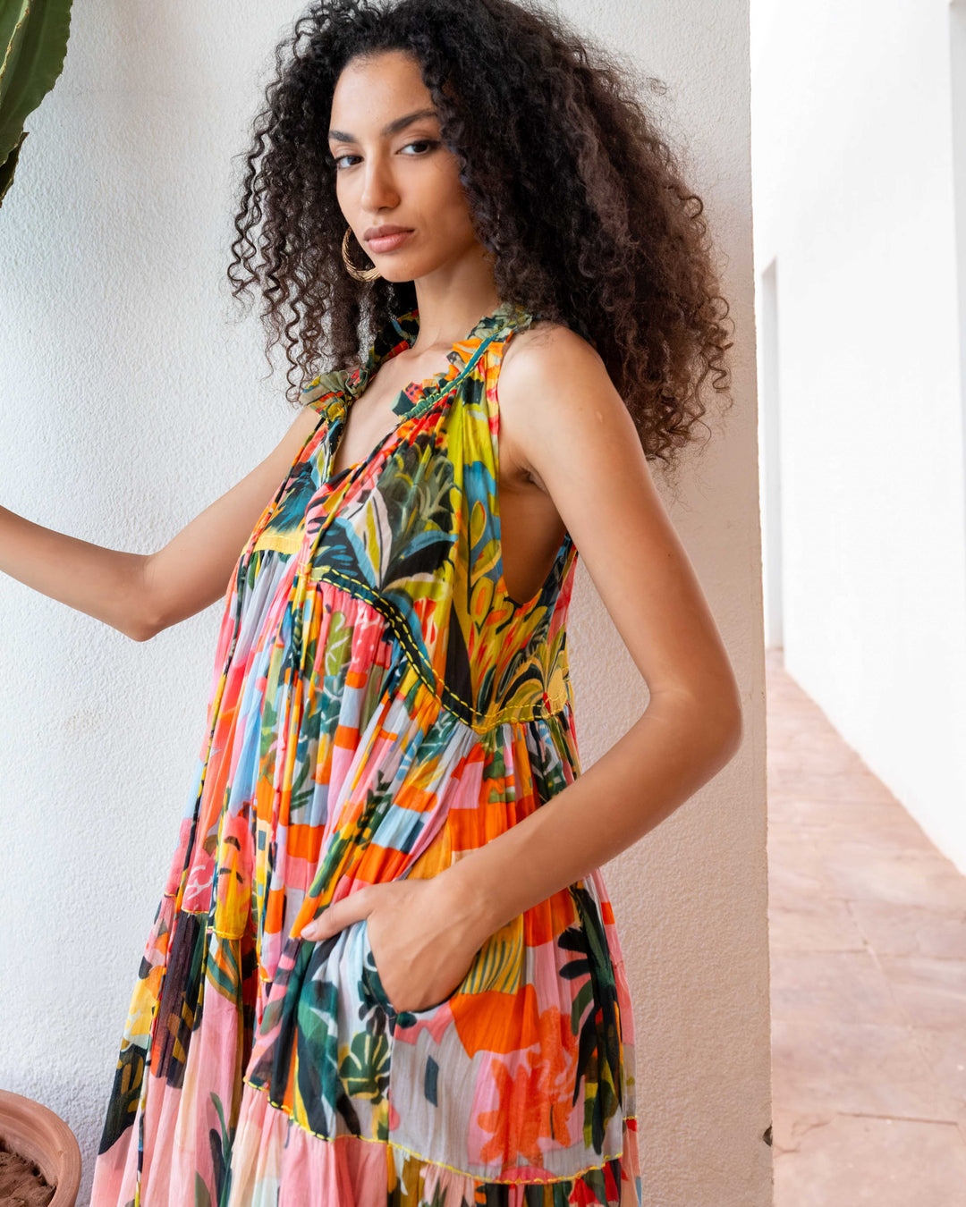 Robe Longue Sans Manches Col V Panama - Taille unique 36-40