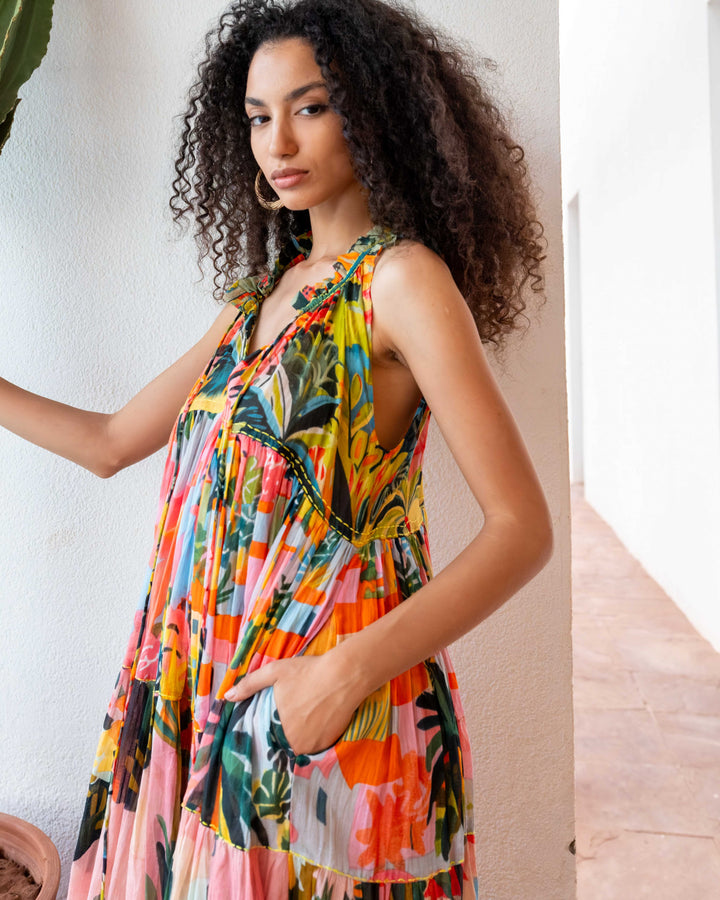 Robe Longue Sans Manches Col V Panama - Taille unique 36-40