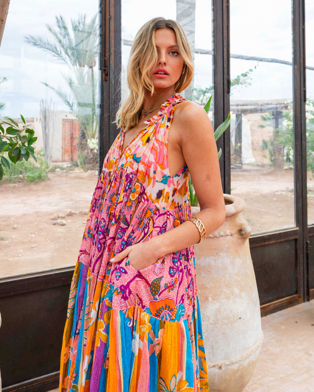 Robe Longue Sans Manches Col V Panama - Taille unique 36-40