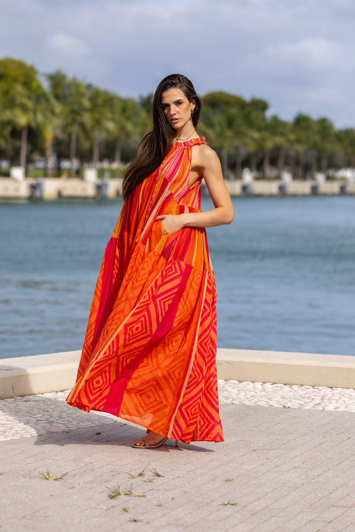 Robe Longue Sans Manches Col V Panama - Taille unique 36-40