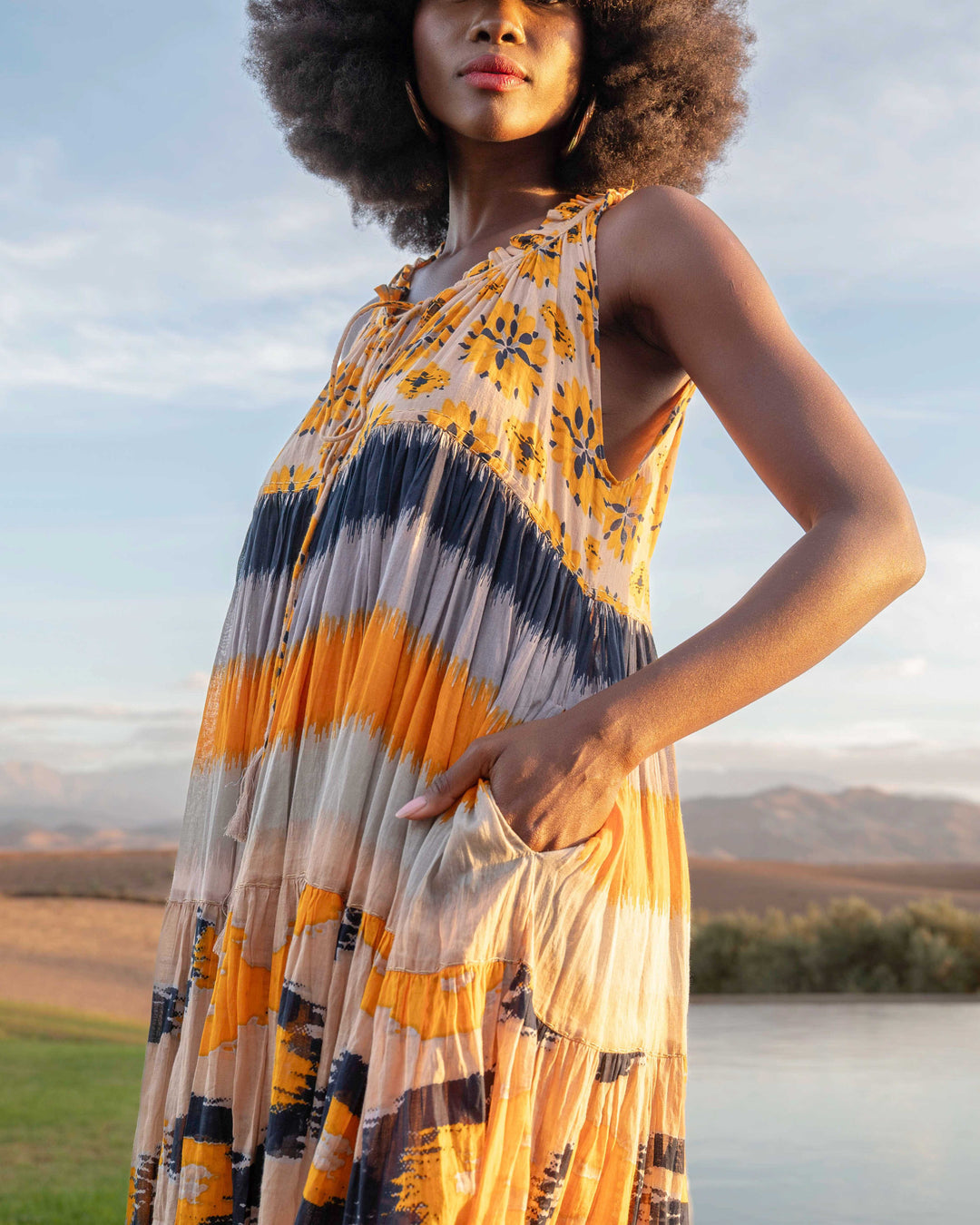 Robe Longue Sans Manches Col V Panama - Taille unique 36-40