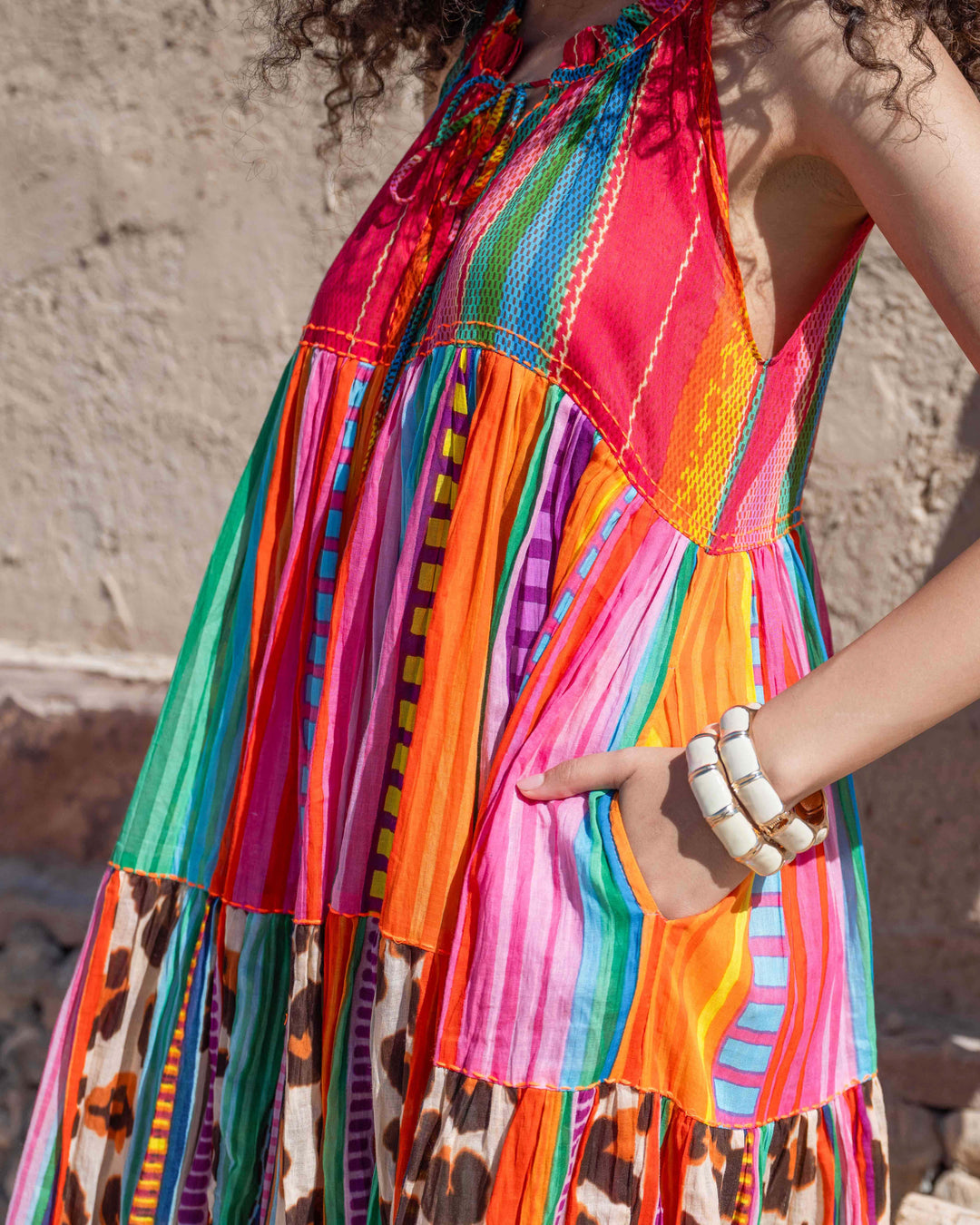 Robe Longue Sans Manches Col V Panama - Taille unique 36-40