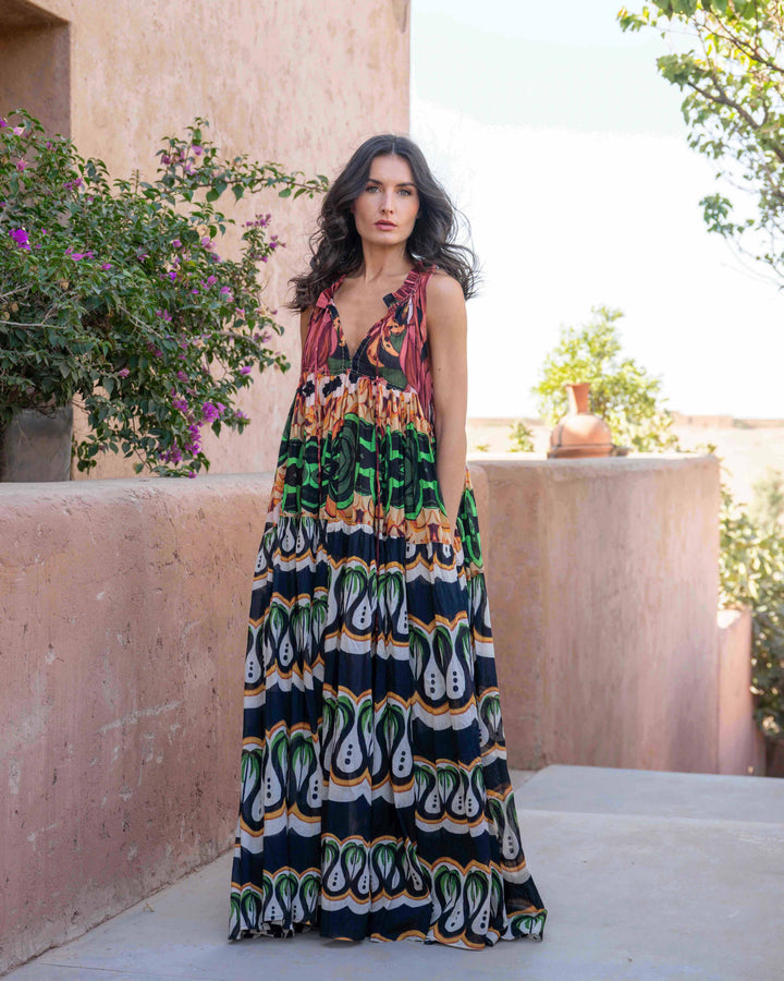 Robe Longue Sans Manches Col V Panama - Taille unique 36-40