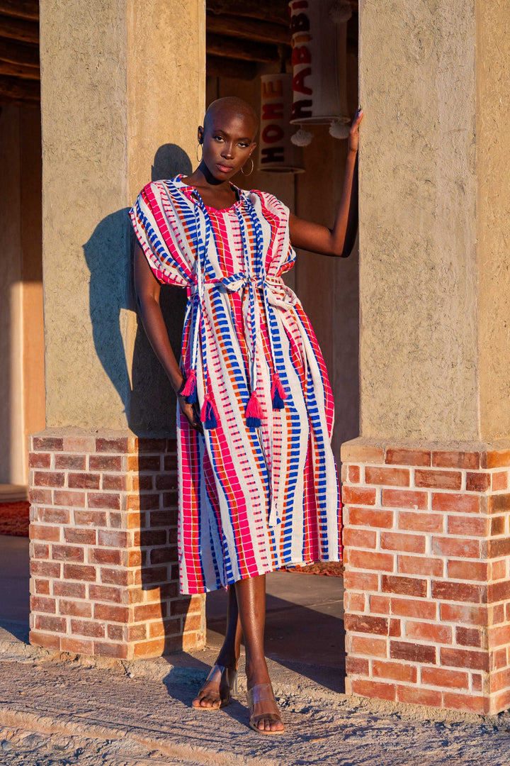 Robe Midi Rayée Ceinturée Saluza - Taille unique / Bleu