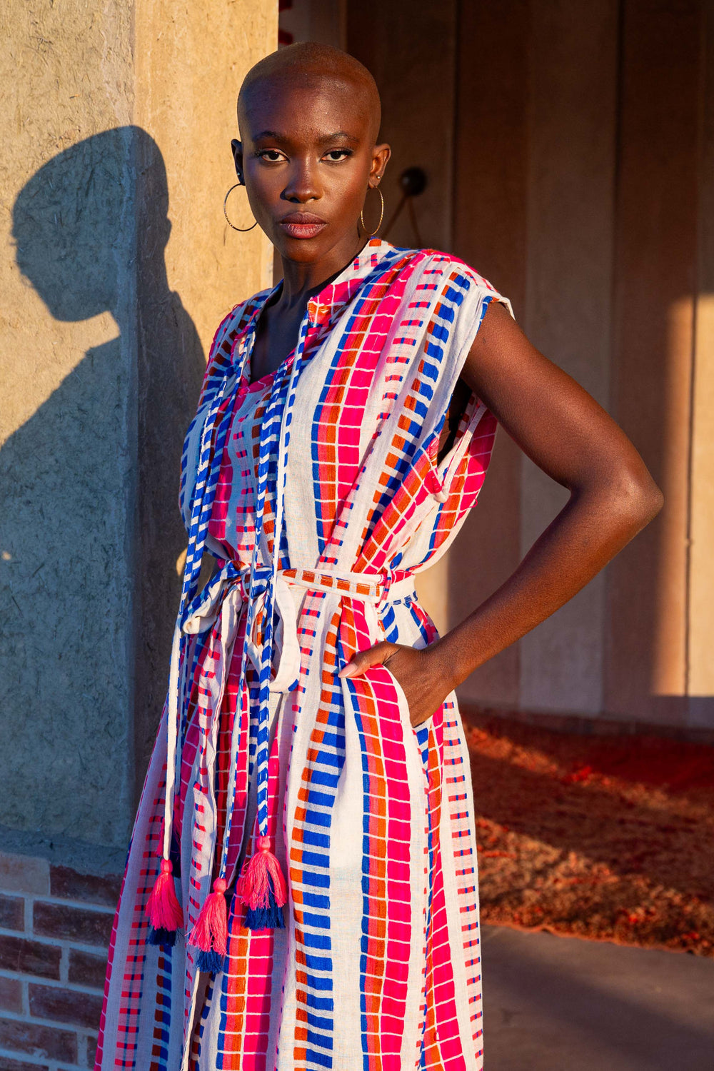 Robe Midi Rayée Ceinturée Saluza - Taille unique / Bleu