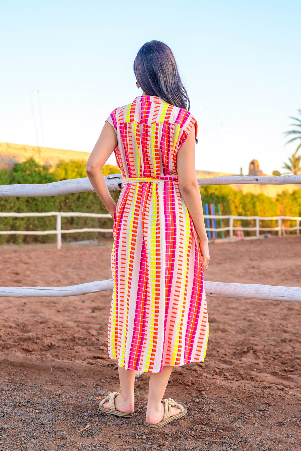 Robe Midi Rayée Ceinturée Saluza - Taille unique