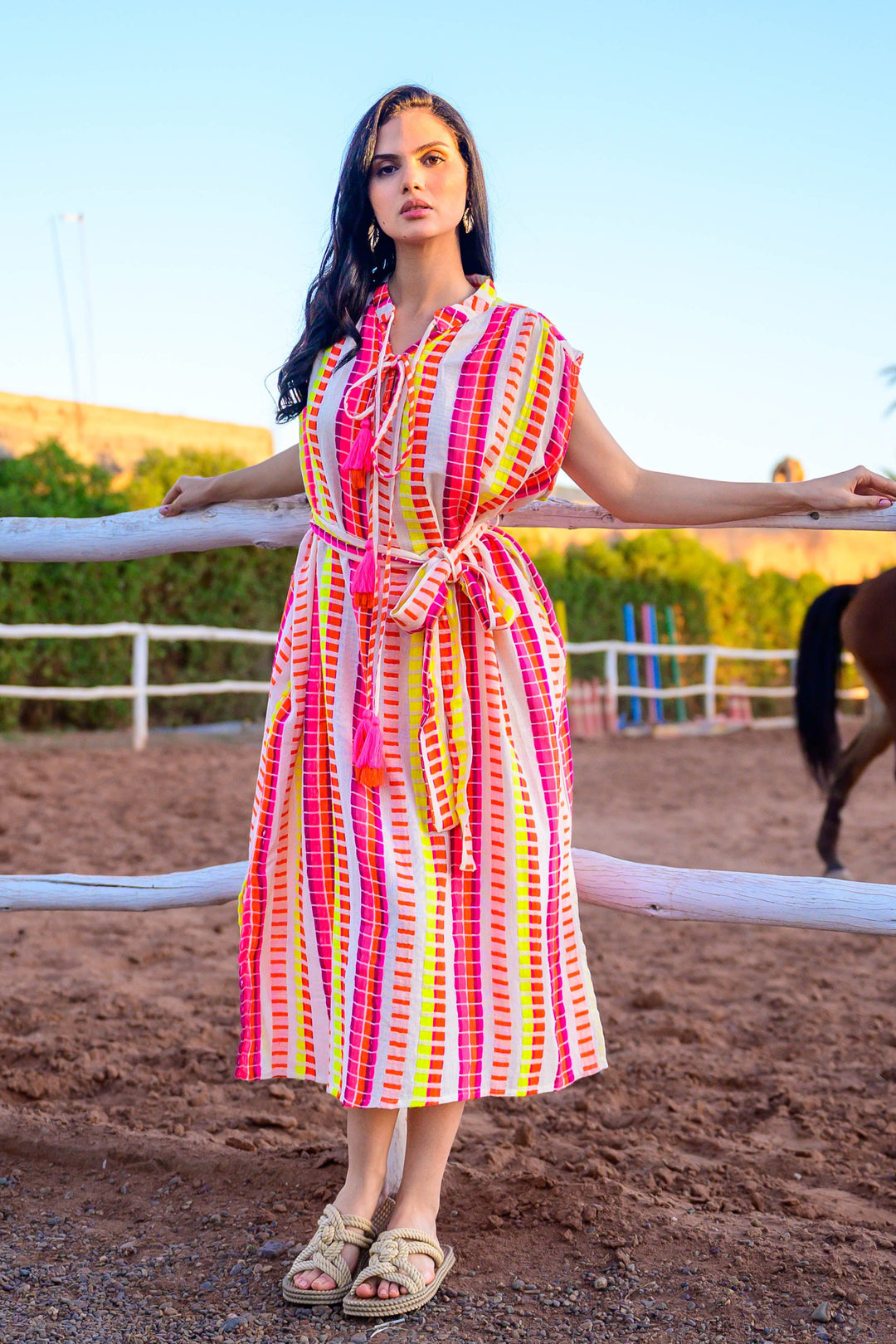 Robe Midi Rayée Ceinturée Saluza - Taille unique