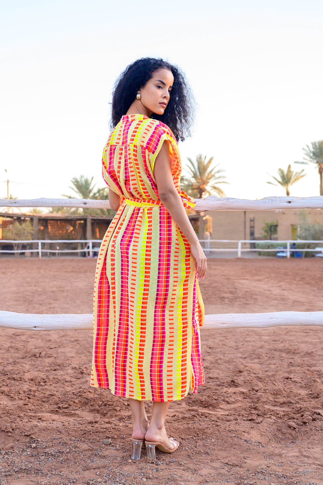 Robe Midi Rayée Ceinturée Saluza - Taille unique / Jaune