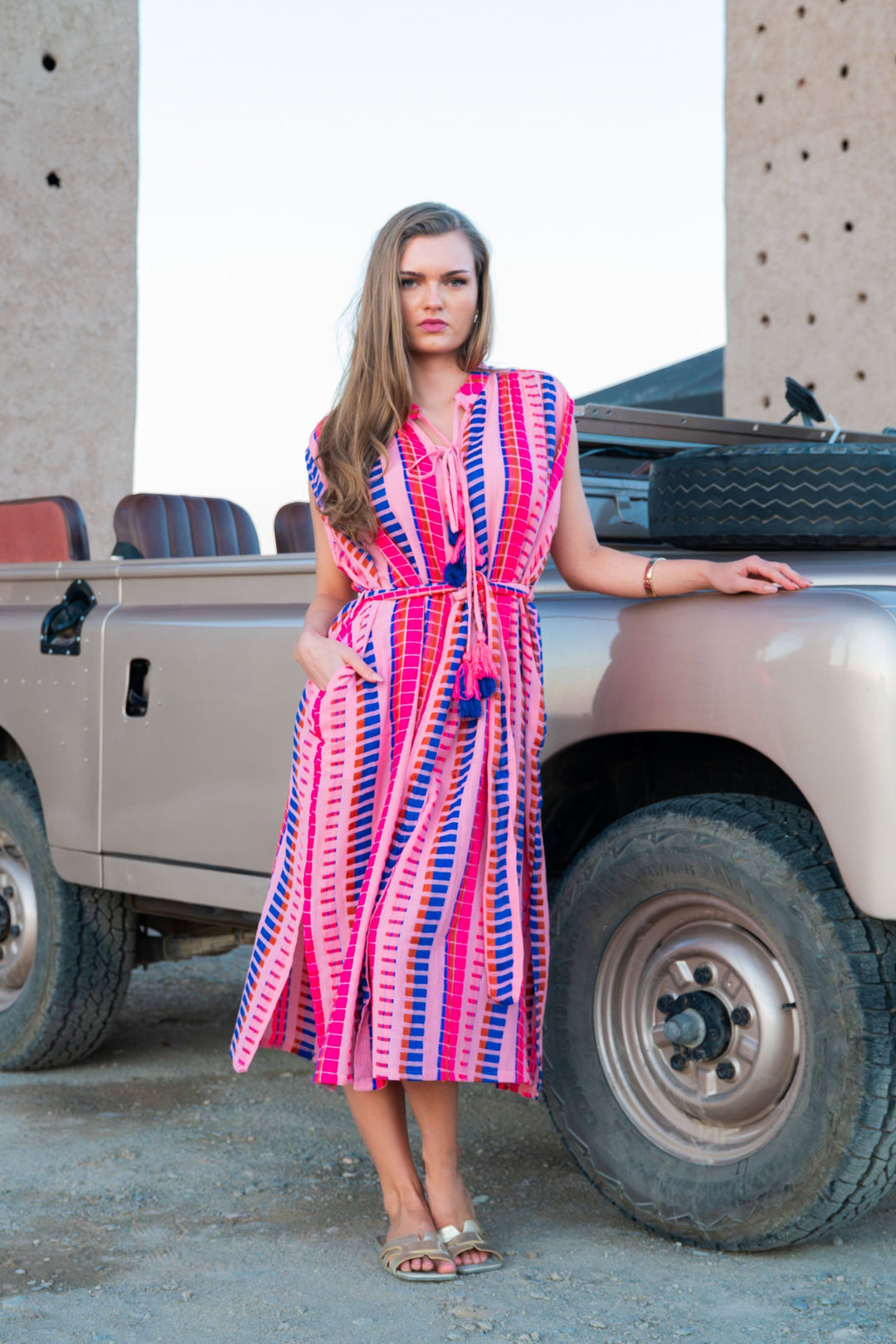 Robe Midi Rayée Ceinturée Saluza - Taille unique / Rose