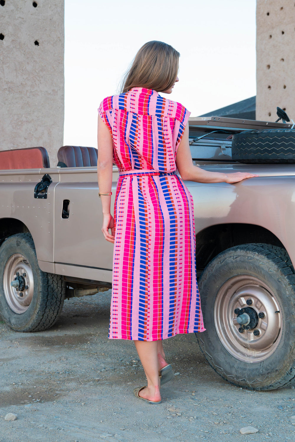 Robe Midi Rayée Ceinturée Saluza - Taille unique / Rose