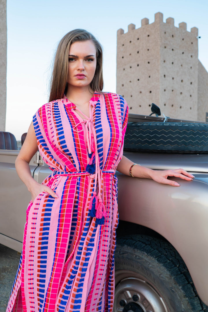 Robe Midi Rayée Ceinturée Saluza - Taille unique / Rose