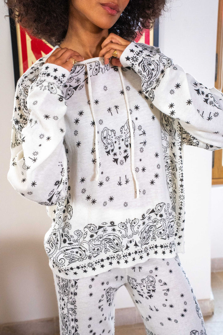 Sweat à capuche imprimé bandana Kimi Taille unique / Ecru