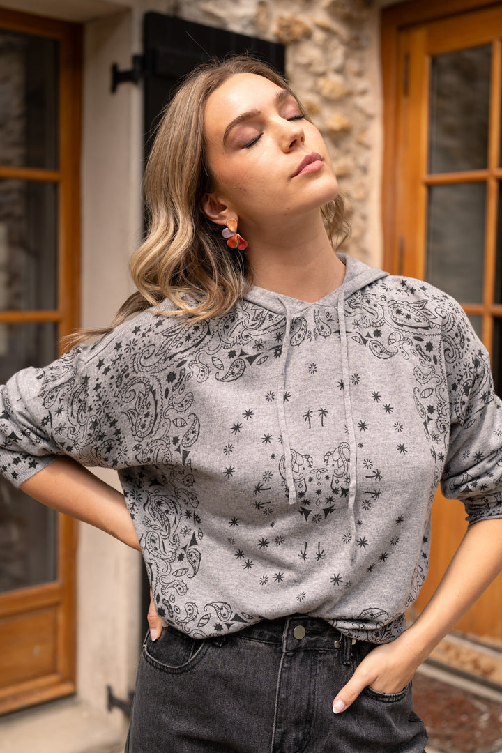 Sweat à capuche imprimé bandana Kimi Taille unique / Gris