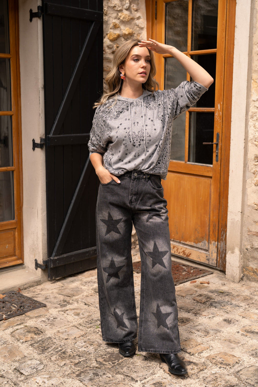 Sweat à capuche imprimé bandana Kimi Taille unique / Gris