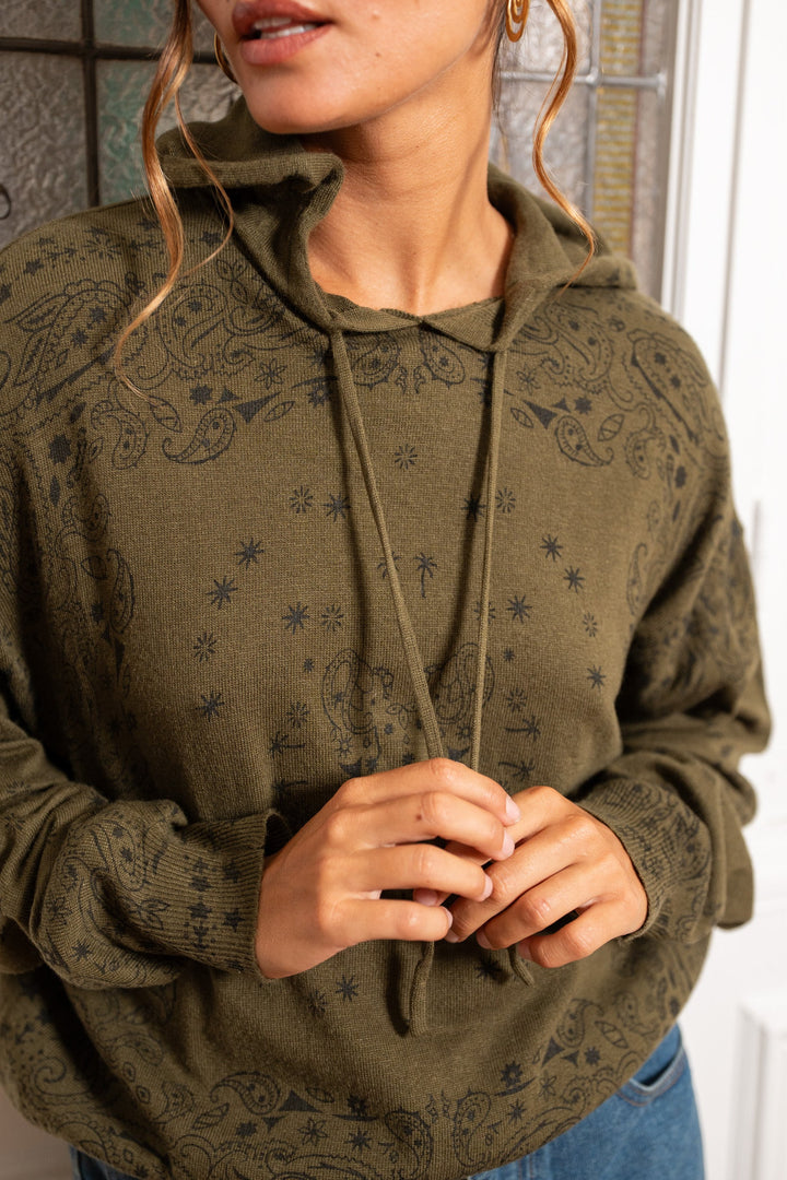 Sweat à capuche imprimé bandana Kimi Taille unique / Kaki