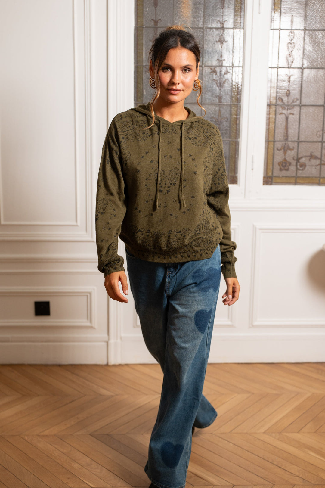 Sweat à capuche imprimé bandana Kimi Taille unique / Kaki