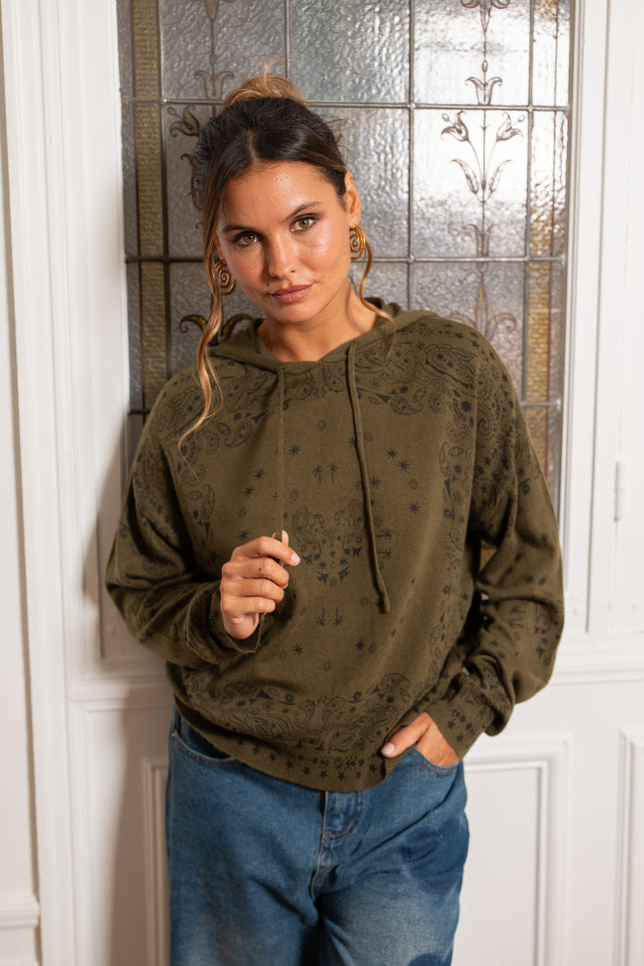 Sweat à capuche imprimé bandana Kimi Taille unique / Kaki
