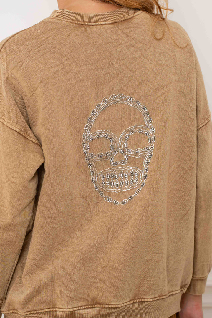 Sweat brodé de perles et strass Skully - Taille unique