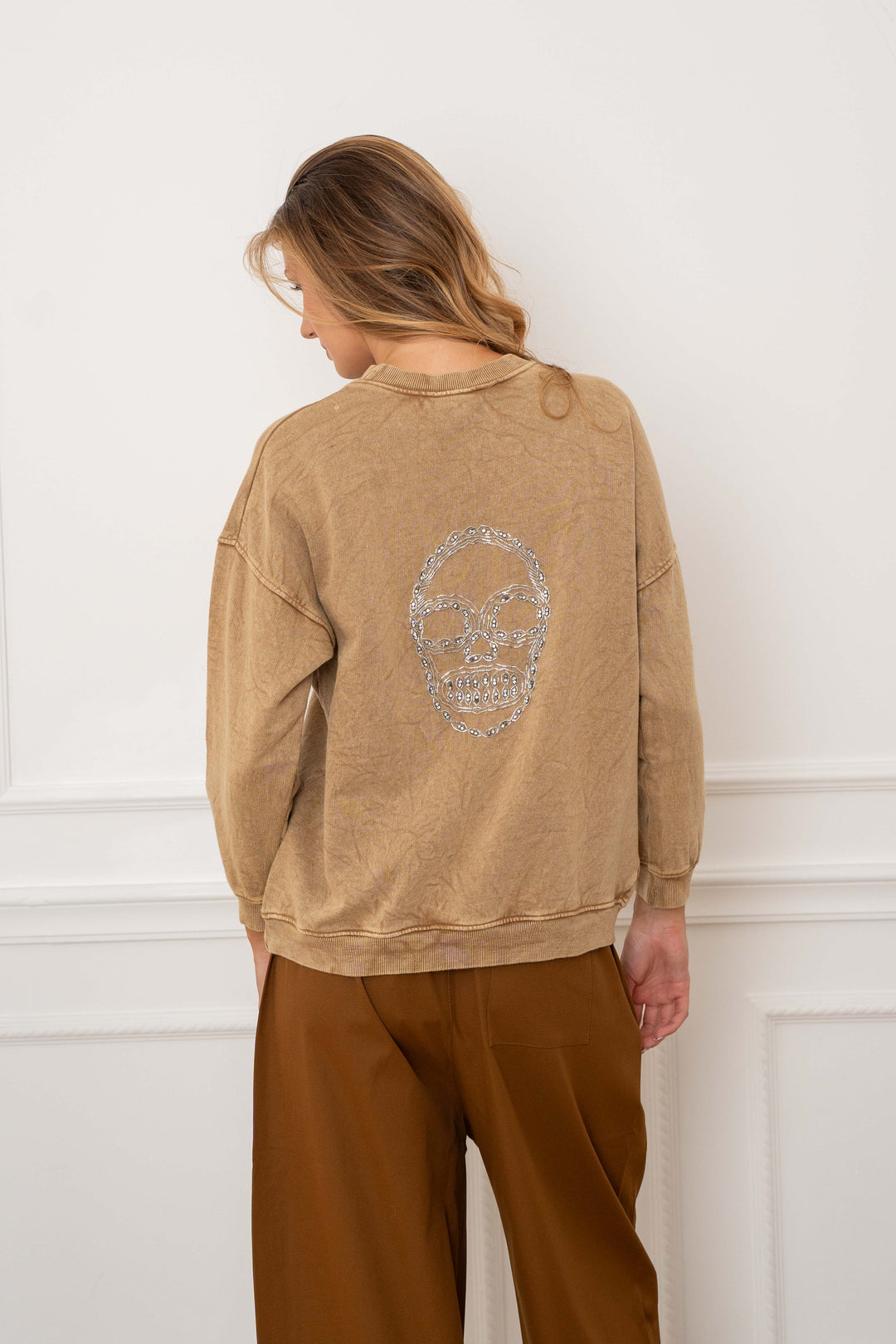 Sweat brodé de perles et strass Skully - Taille unique