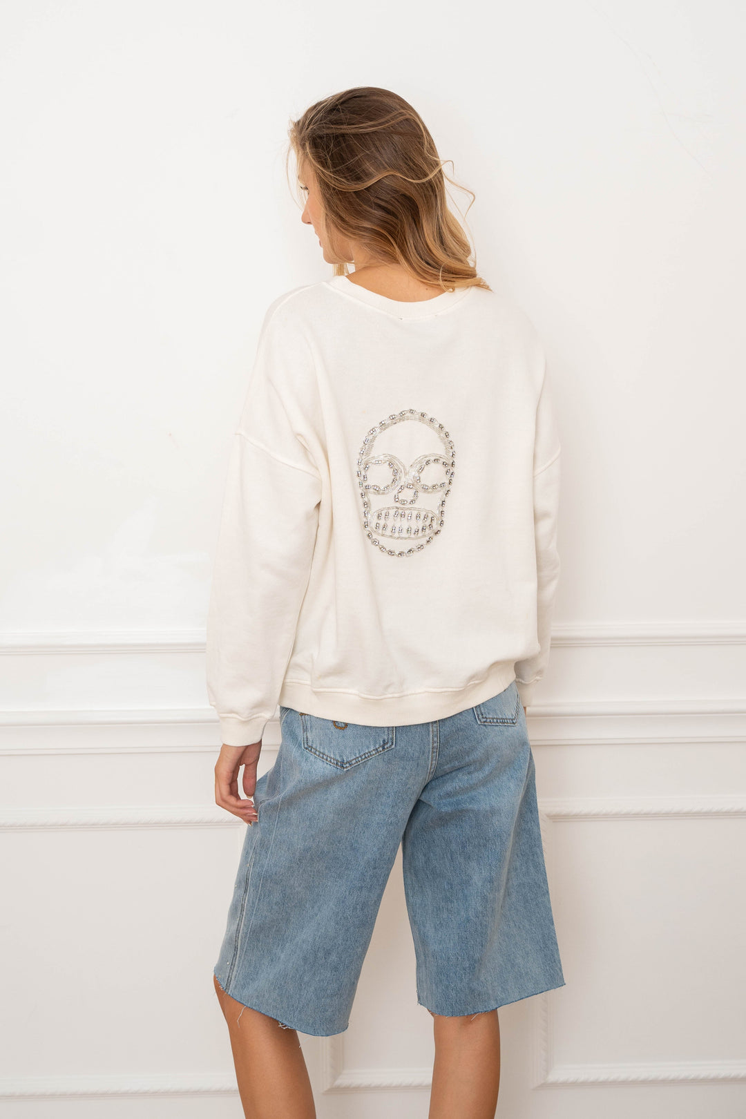 Sweat brodé de perles et strass Skully - Taille unique