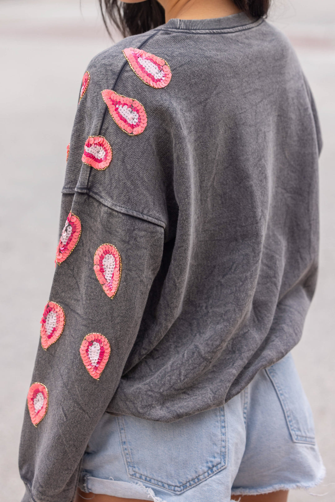 Sweat col rond avec sequins Missy - Taille unique / Gris