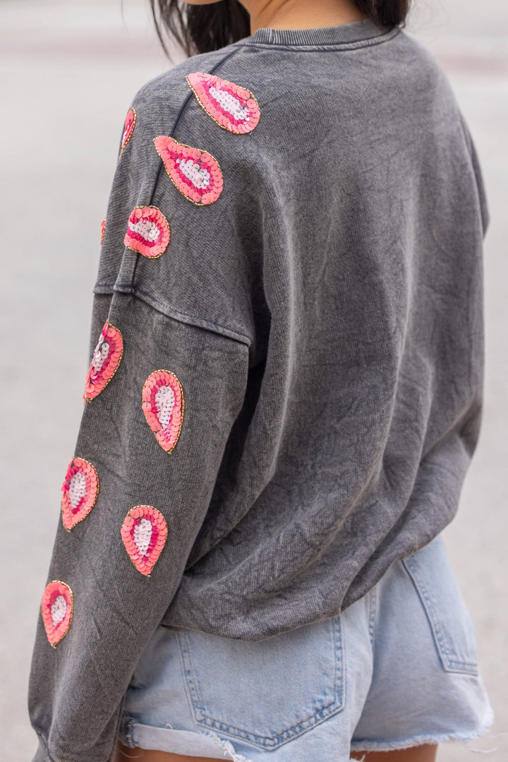 Sweat col rond avec sequins Missy - Taille unique / Gris