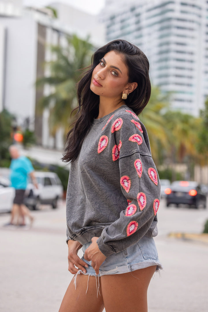 Sweat col rond avec sequins Missy - Taille unique / Gris