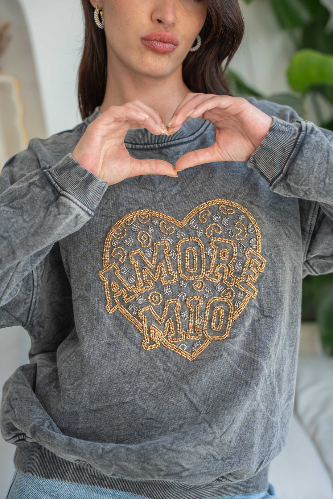 Sweat col rond perlé Morio Taille unique / Gris Sweatshirt