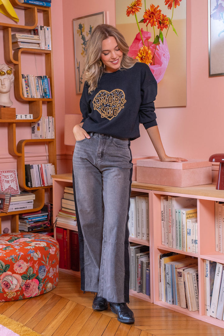 Sweat col rond perlé Morio Taille unique / Noir Sweatshirt