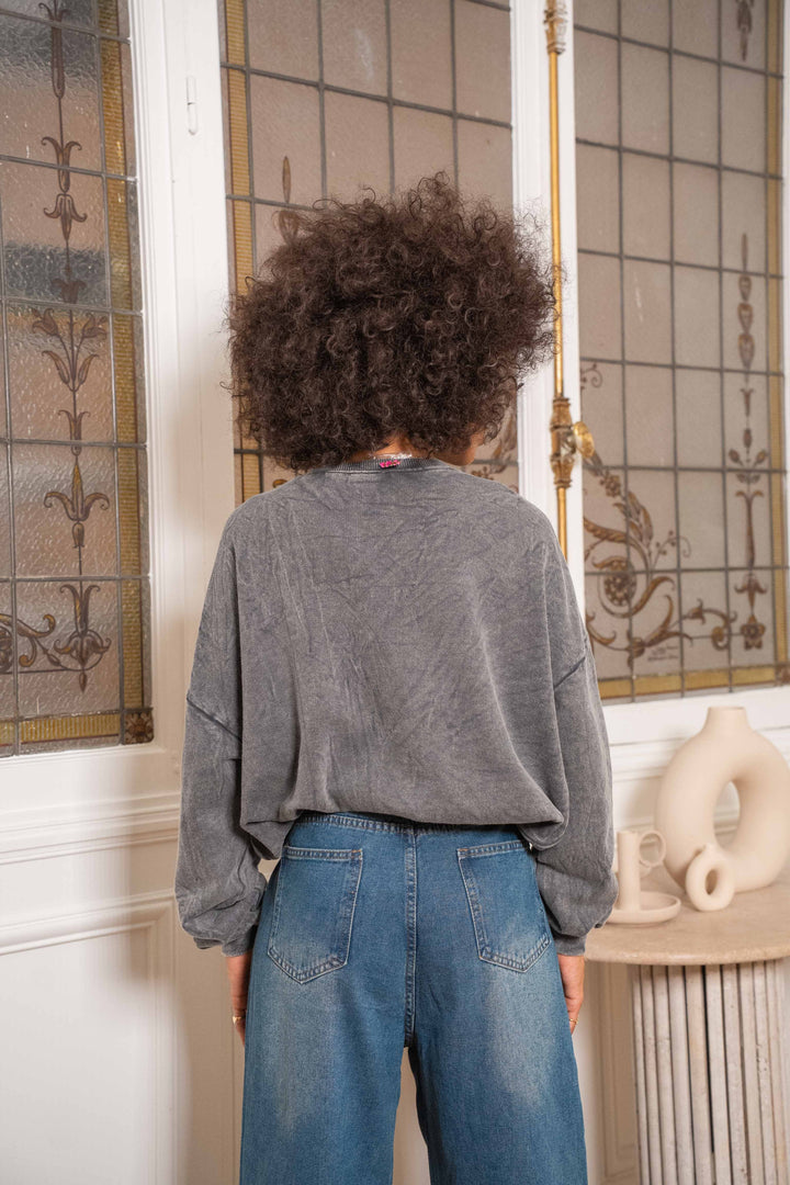 Sweat col rond perlé Wild - Taille unique / Gris